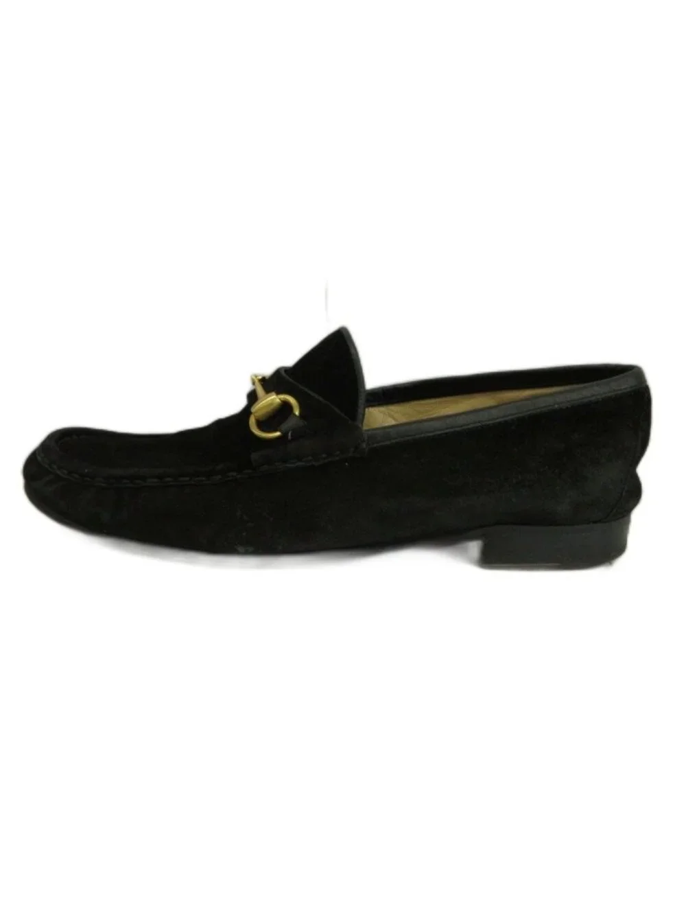 Gucci Loafers Moccasins Suede Horsebit Gold Black
